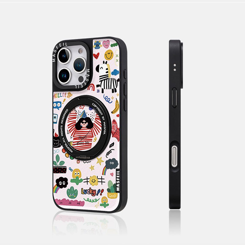 Enjoy Happy Girl 360° Rotatable Ring iPhone Case