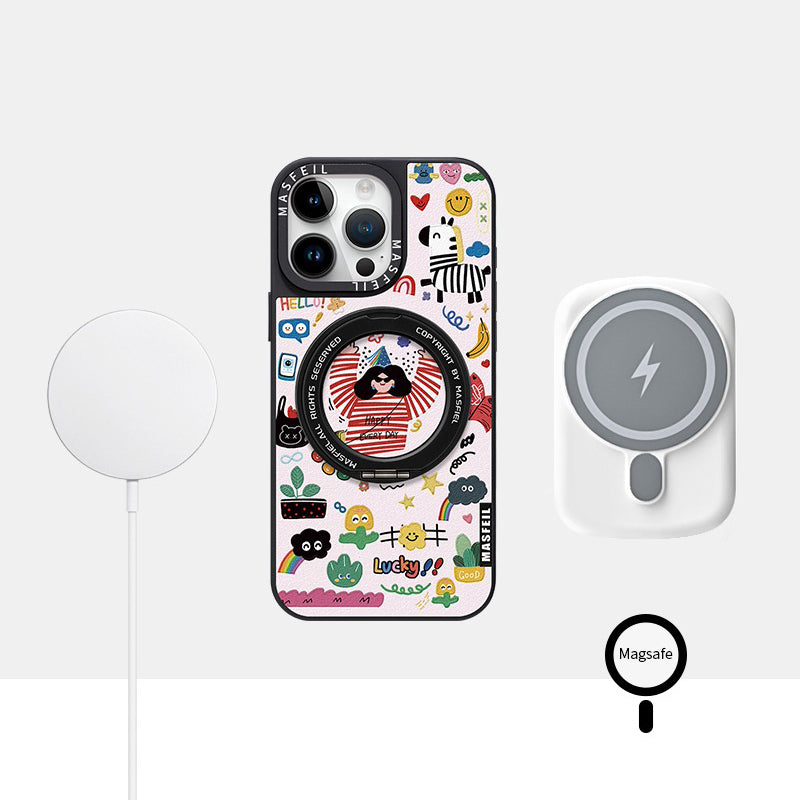 Enjoy Happy Girl 360° Rotatable Ring iPhone Case