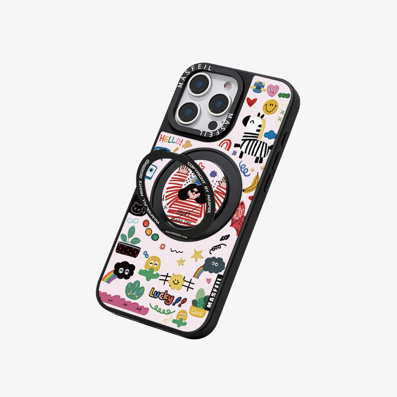 Enjoy Happy Girl 360° Rotatable Ring iPhone Case