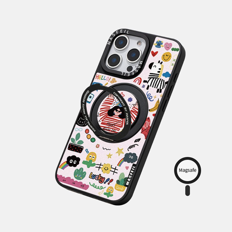 Enjoy Happy Girl 360° Rotatable Ring iPhone Case